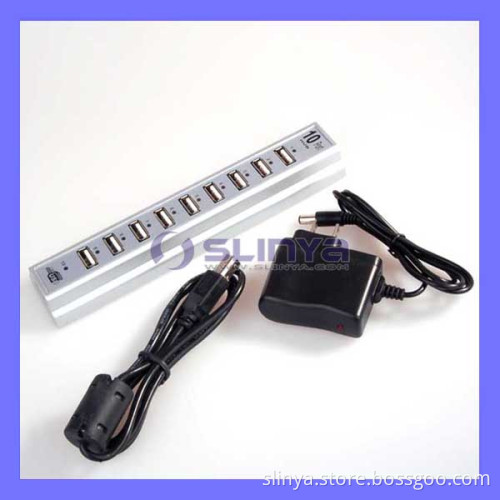 10 Ports 480Mbps USB 2.0 Hub W/Power Adapter Laptop Mac (AH-1015)